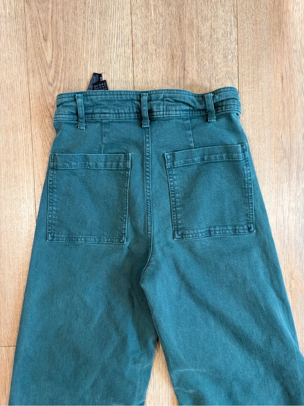 Zara Marine Straight Wide Leg Jeans Teal Green Raw Hem High Rise 28 - Picture 7 of 8